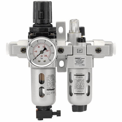 24326 Draper 1/4 BSP Combined Filter/Regulator/Lubricator Unit (FRL) ALFRL1 Air Filters, Regulators and Lubricators Professional Trade DIY Workshop
