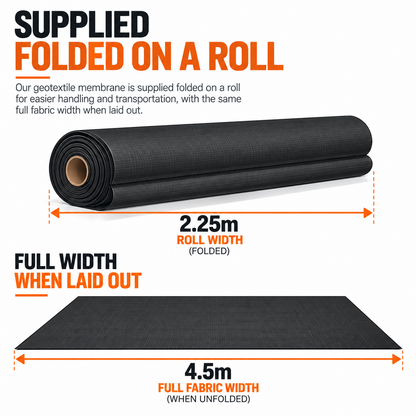 Yuzet Heavy Duty Woven Geotextile Membrane 4.5m x 100m – Ground Stabilisation & Separation Fabric