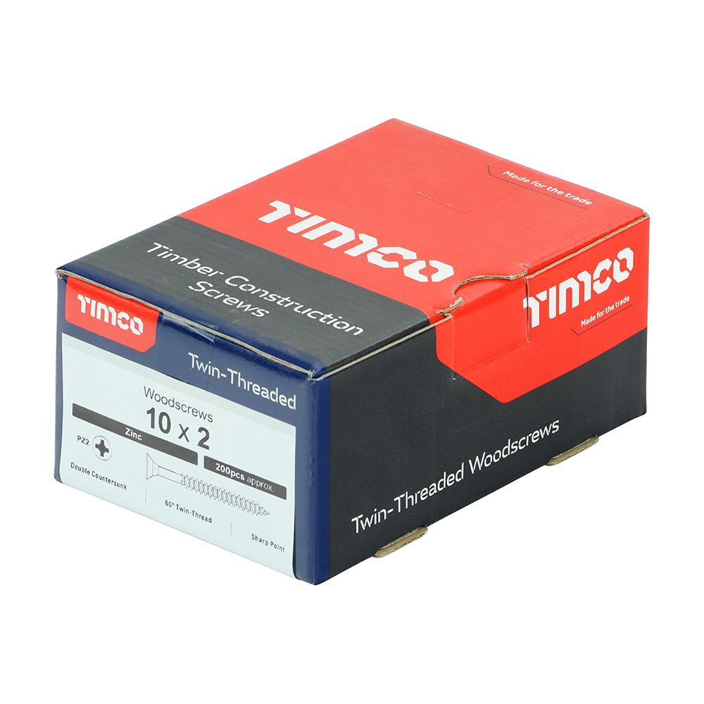 TIMCO Twin Woodscrew PZ2 CSK Zinc 10 x 2 Silver Pack 200