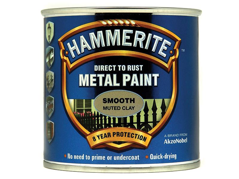 Hammerite 5158231 Direct to Rust Smooth Finish Metal Paint Muted Clay 250ml