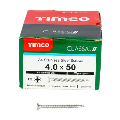 TIMCO Classic Screw PZ2 CSK A4 SS 4.0 x 50 Pack 200