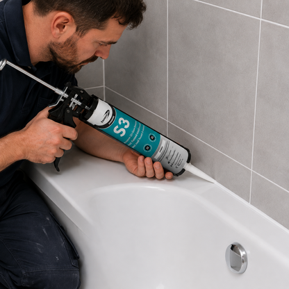 Bond It S3 All Colours 285ml Sanitary Silicone Sealant Pack of 1 Waterproof Mould Resistant for Baths Sinks Showers and Kitchens