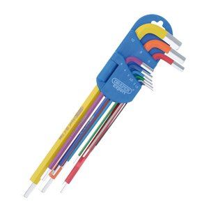 Draper XL COLOUR HEX KEY SET 9PC 04911 Metric Extra-Long Arm Hex Key Set, Colour Coded (9 Piece)