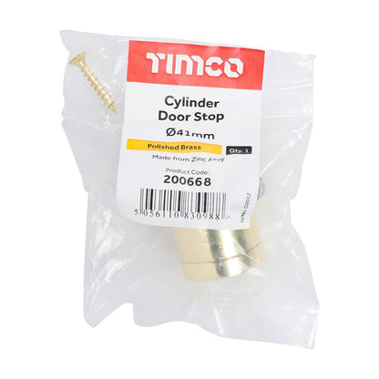TIMCO Cylinder Door Stop Pol. Brass 41mm Pack 1