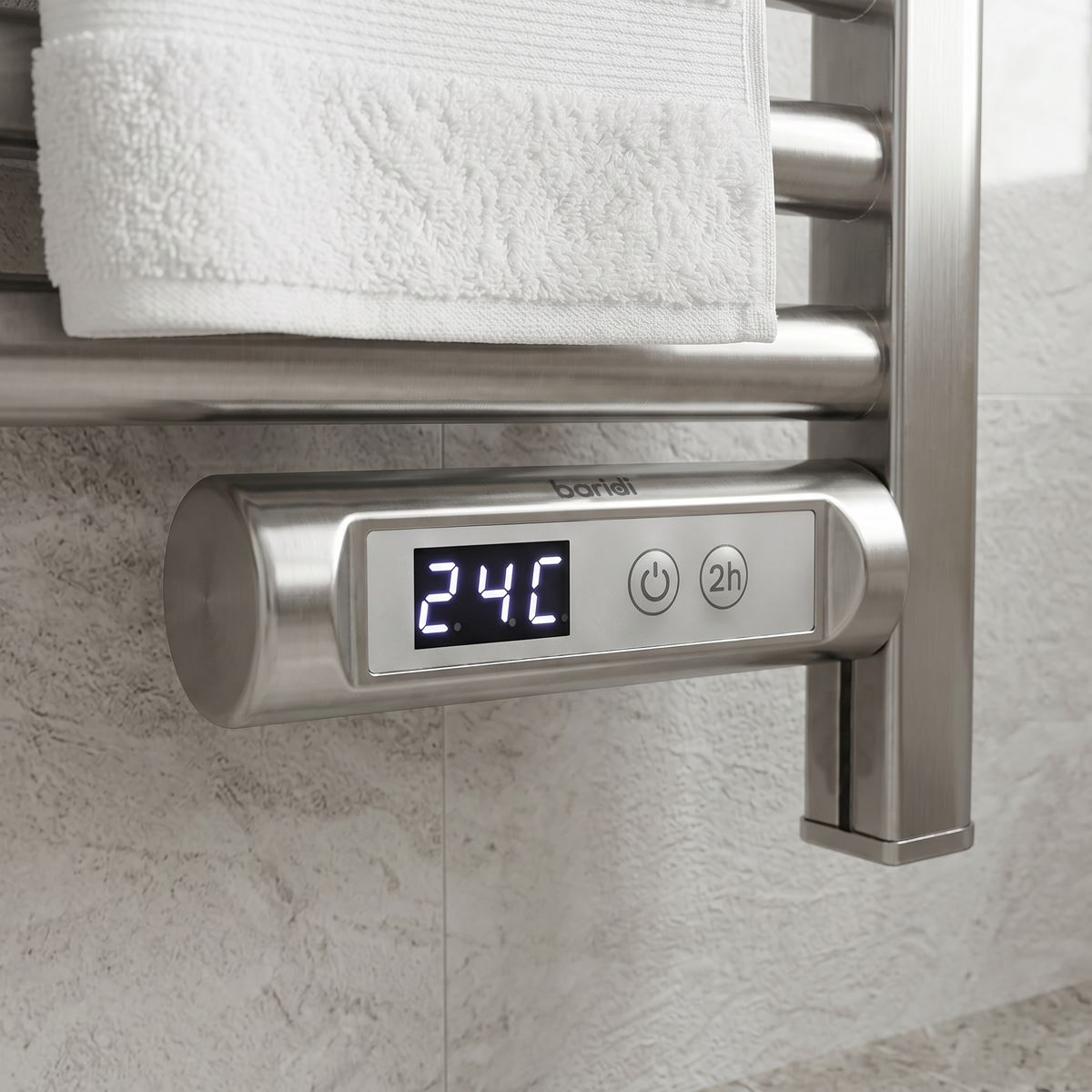 Baridi DH372 Electric Heated Towel Rail 1085 x 535mm with LED Display - Silver | 425W, 230V - 50HZ, Overheat Protection | LED temperature display.