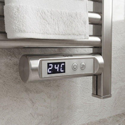 Baridi DH372 Electric Heated Towel Rail 1085 x 535mm with LED Display - Silver | 425W, 230V - 50HZ, Overheat Protection | LED temperature display.