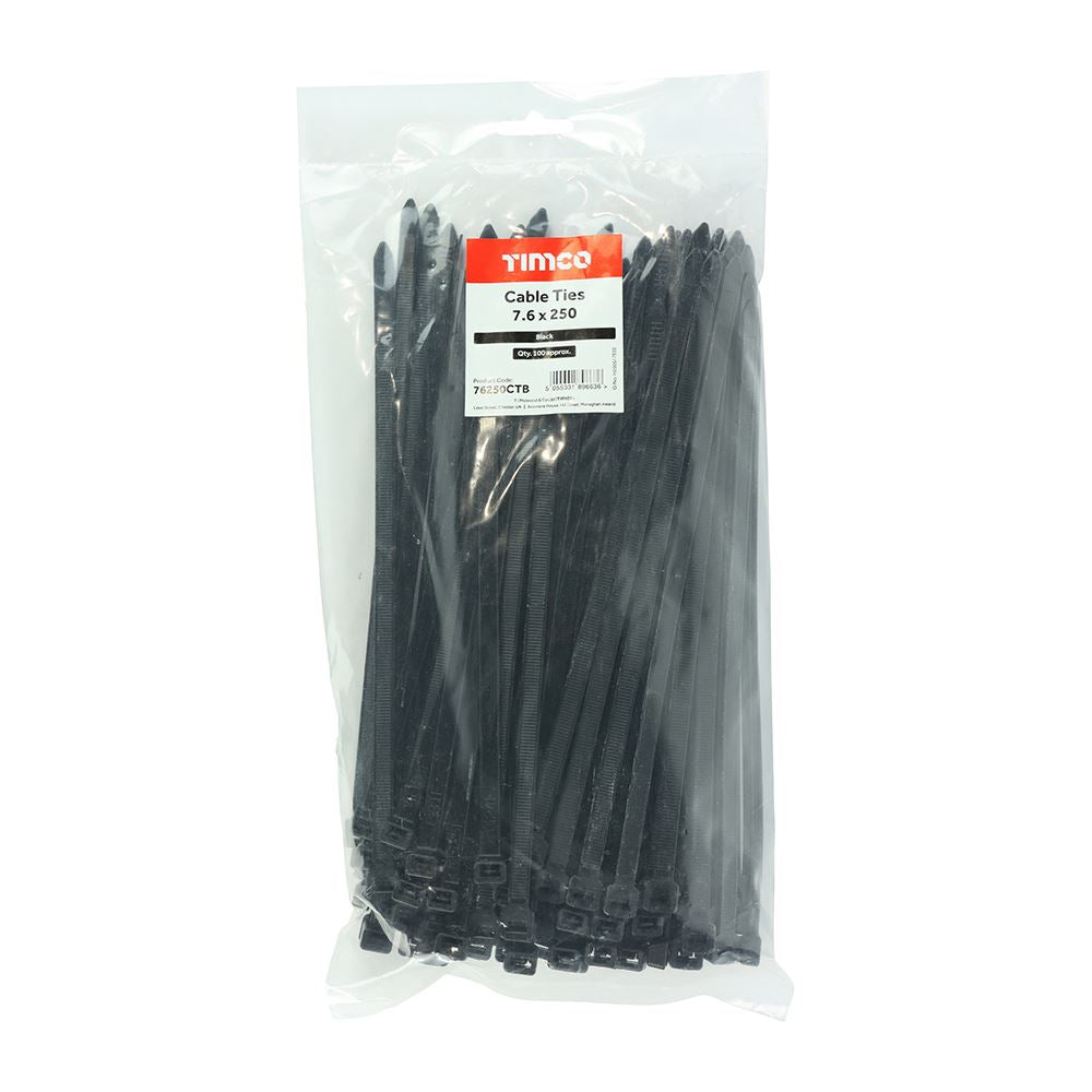 TIMCO Cable Tie Black 7.6 x 250 Black Pack 100
