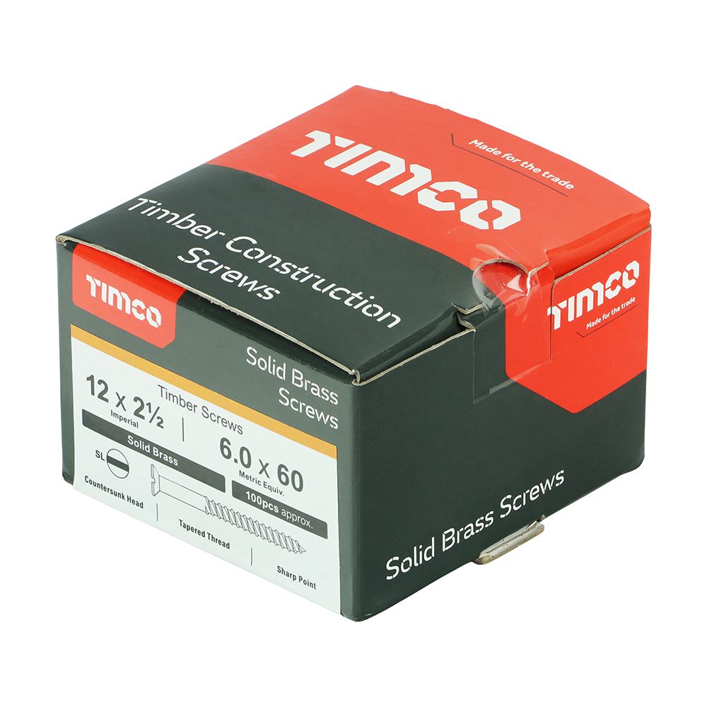 TIMCO Brass Timber Screw SLOT CSK 12 x 2 1/2 Pack 100