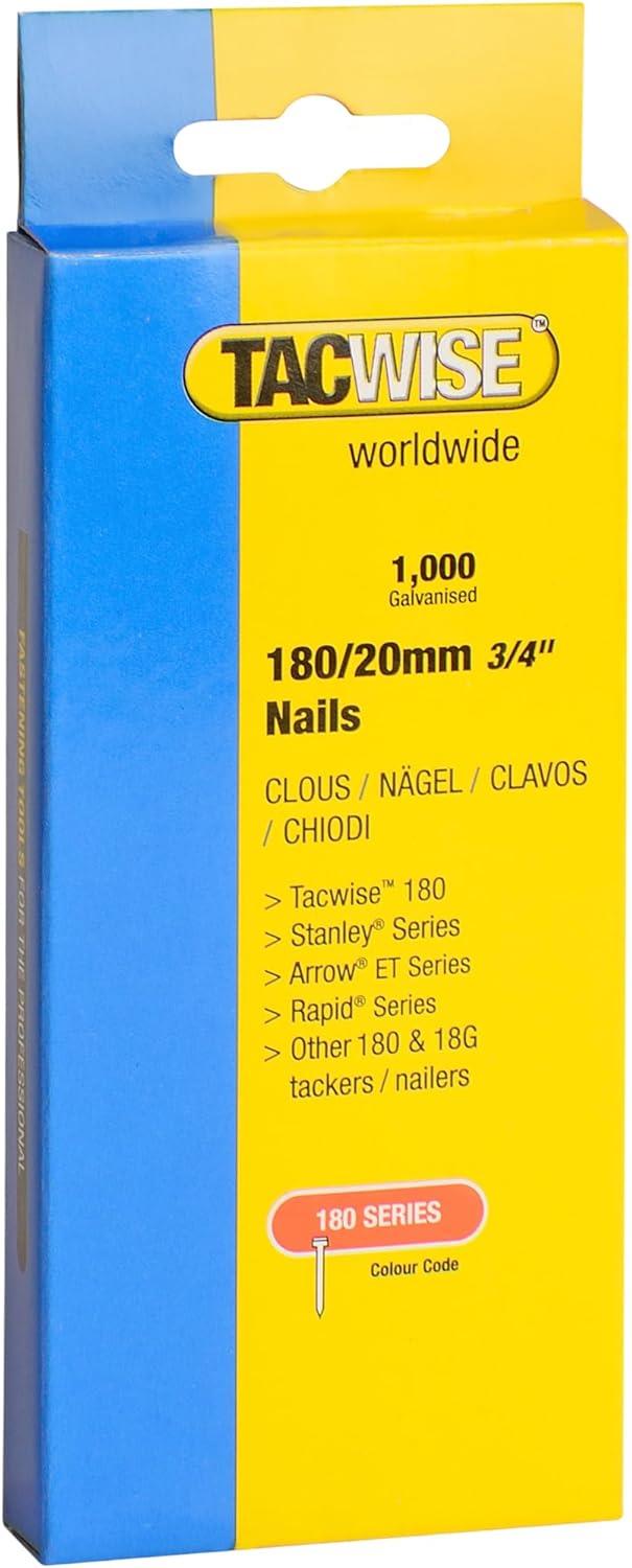 Tacwise 0360 Type 180 18G 20 mm Brad Nails Galvanised Pack of 1000 for Nail Staple Guns Trade Fixing