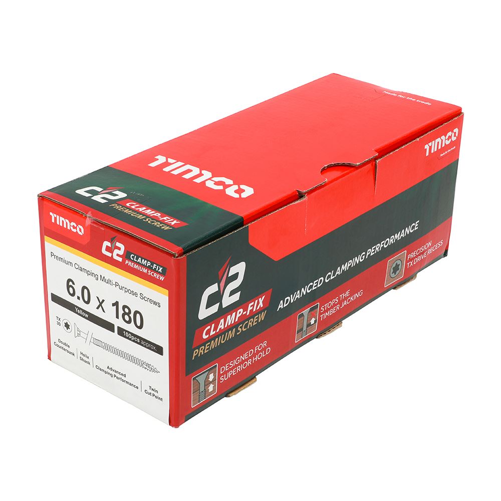 TIMCO C2 Clamp-Fix TX30 CSK ZYP 6.0 x 180 Gold Pack 100