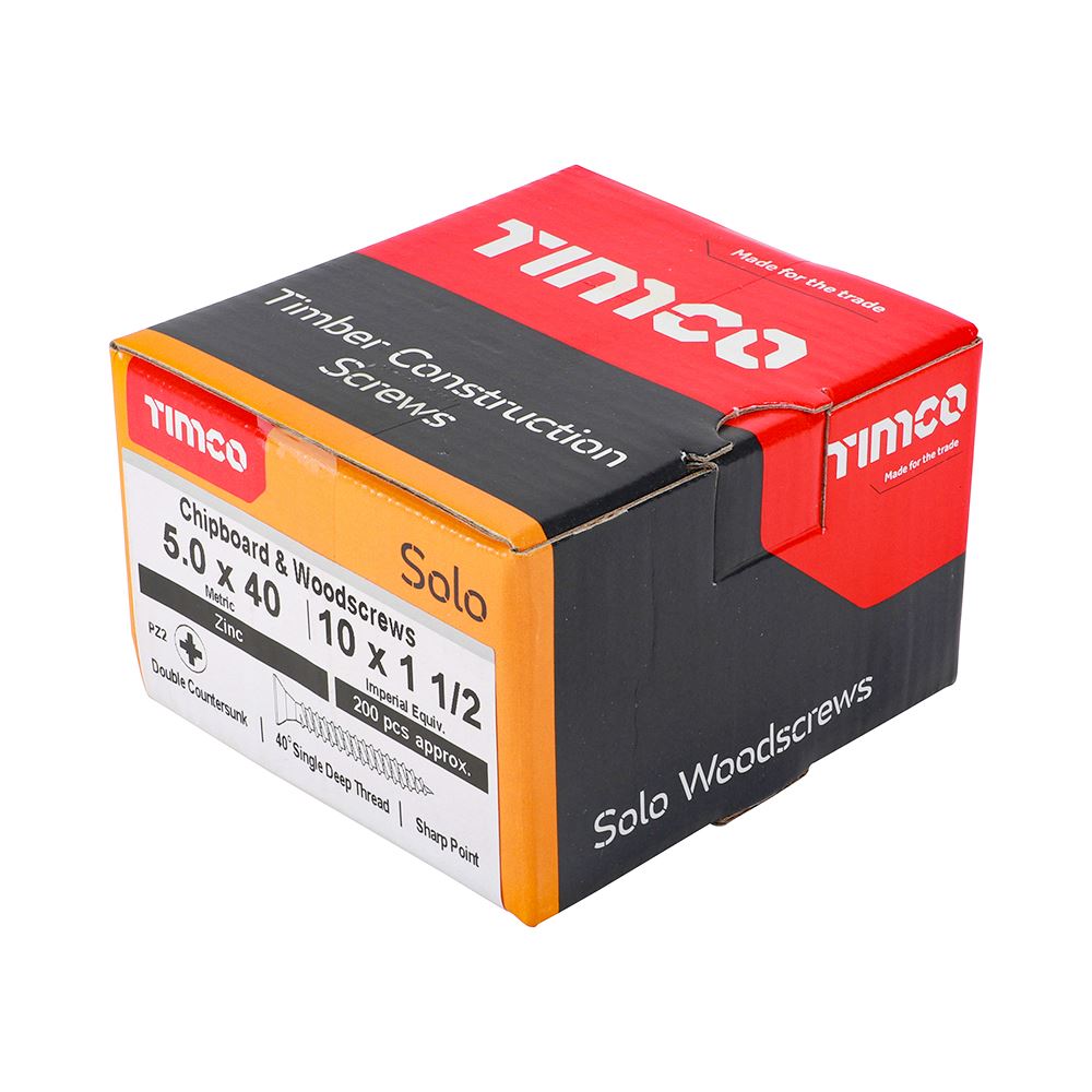 TIMCO Solo Woodscrew PZ2 CSK Zinc 5.0 x 40 Silver Pack 200