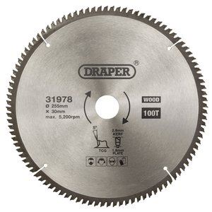 Draper TCT SAW BLADE 255MM 100T TCG 31978 TCT Multi-Purpose Circular Saw Blade, 255 x 30mm