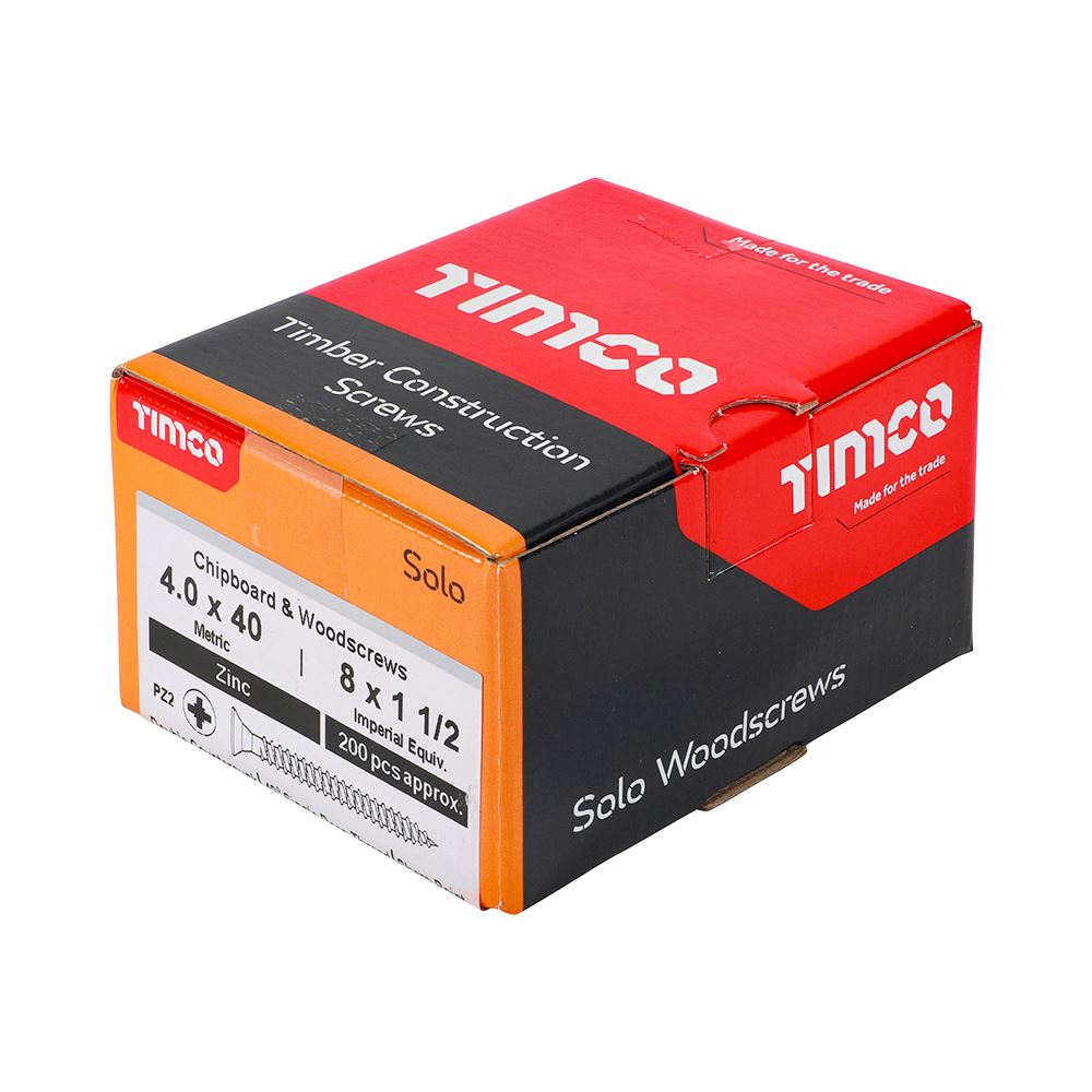 TIMCO Solo Woodscrew PZ2 CSK Zinc 4.0 x 40 Silver Pack 200