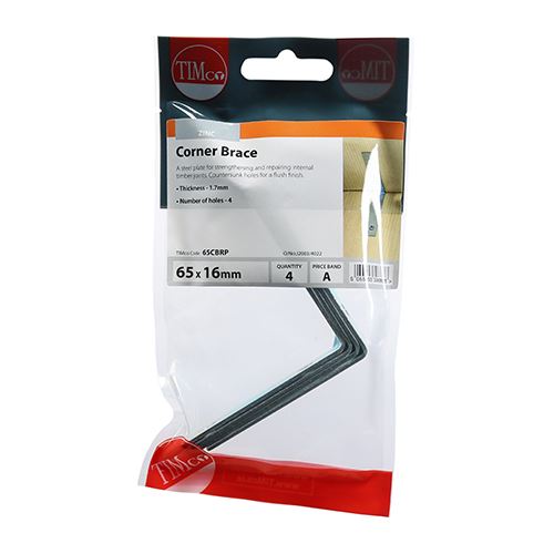TIMCO Corner Brace - BZP 65 x 65 x 16 Silver Pack 4
