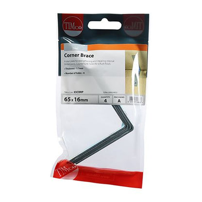 TIMCO Corner Brace - BZP 65 x 65 x 16 Silver Pack 4