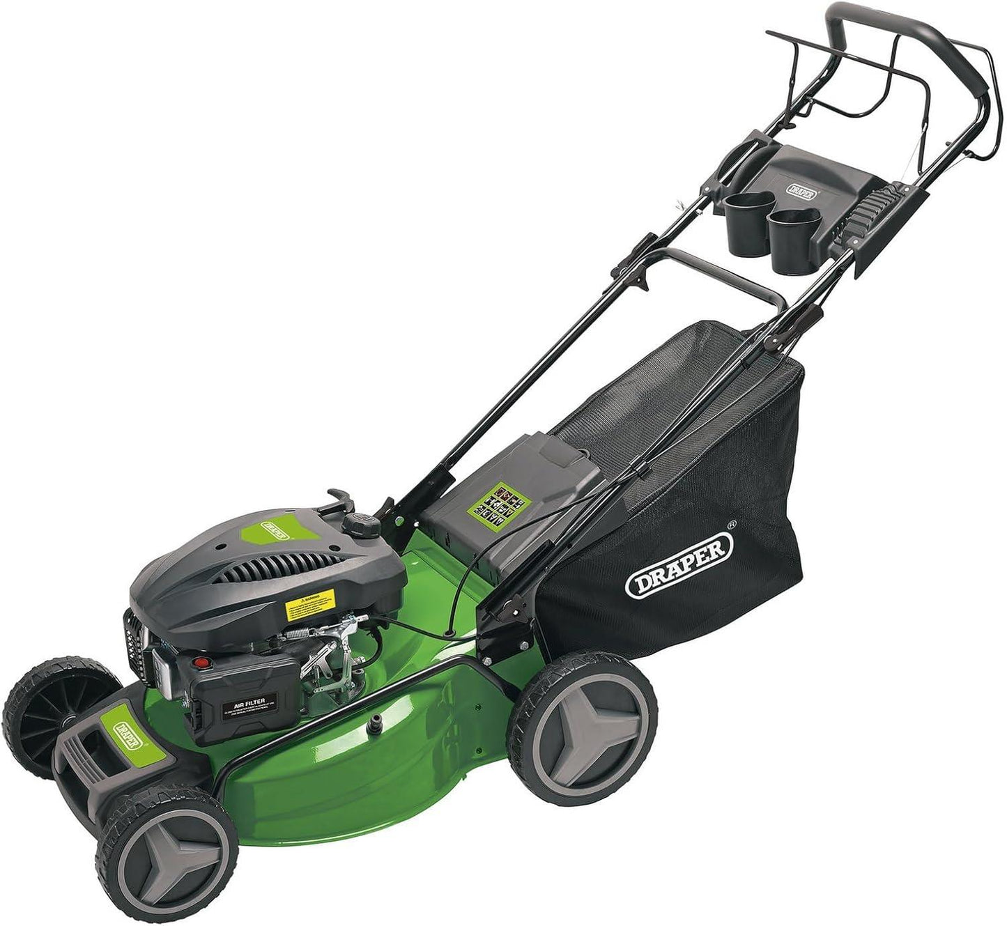 Draper 173cc Petrol Lawn Mower 510mm Self Propelled Steel Deck 65L Grass Box