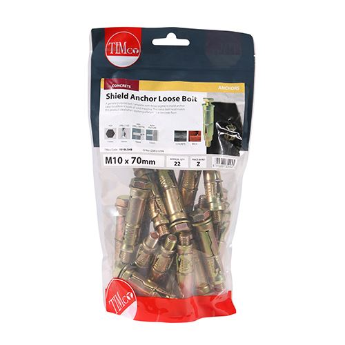 TIMCO Shield Anchor Loose Bolt - ZYP M10:10L (M10 x 70) Gold Pack 22