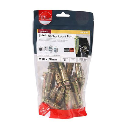 TIMCO Shield Anchor Loose Bolt - ZYP M10:10L (M10 x 70) Gold Pack 22