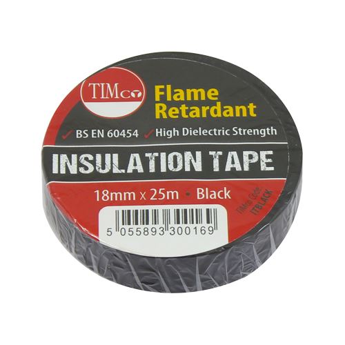 TIMCO PVC Insulation Tape Black Black 25m x 18mm Pack 10.0