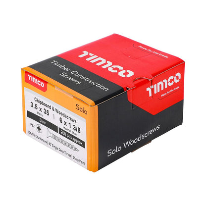 TIMCO Solo Woodscrew PZ2 CSK Zinc 3.5 x 35 Silver Pack 200