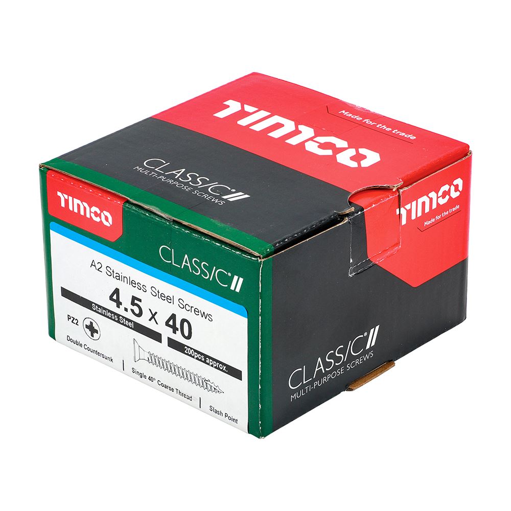TIMCO Classic Screw PZ2 CSK A2 SS 4.5 x 40 Pack 200