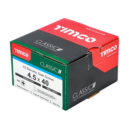TIMCO Classic Screw PZ2 CSK A2 SS 4.5 x 40 Pack 200