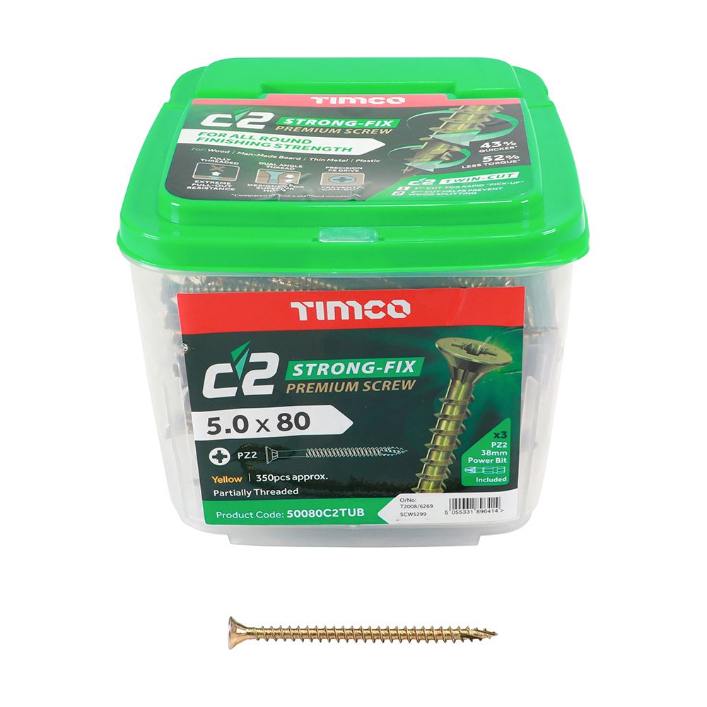 TIMCO C2 Strong-Fix PZ2 CSK ZYP 5.0 x 80 Gold Pack 350