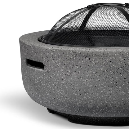 Dellonda DG189 Round MgO Fire Pit with BBQ Grill & Safety Mesh Screen 60cm - Dark Grey | Magnesium Oxide | The fire pit is made from MgO (Magnesium