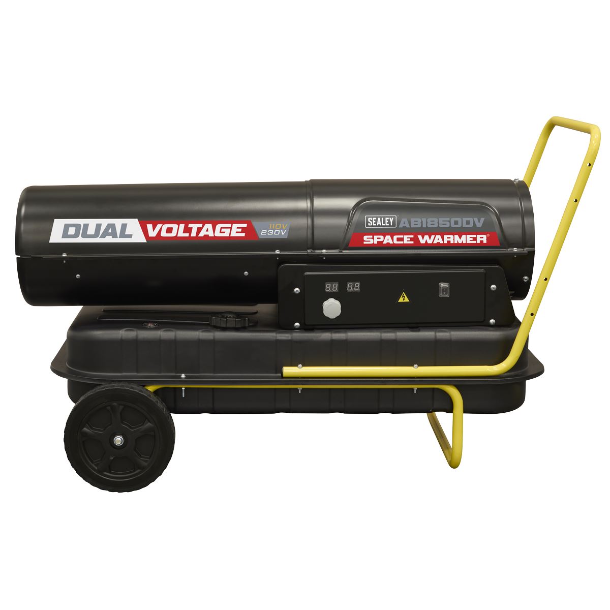 Sealey AB1850DV Dual Voltage Space Warmer Kerosene/Diesel Heater with Wheels 185,000Btu/hr(55kW) | 230V ~ 50Hz or 110V ~ 50Hz, Thermostat, Wheels