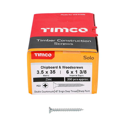 TIMCO Solo Woodscrew PZ2 CSK Zinc 3.5 x 35 Silver Pack 200