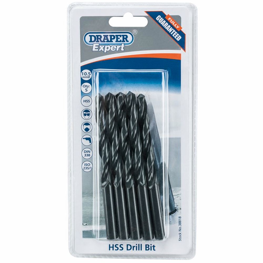 Draper 10.5MM HSS TWIST DRILL BOX 5 38818 Metric HSS Drill Bits (Pack of 10 or 5)
