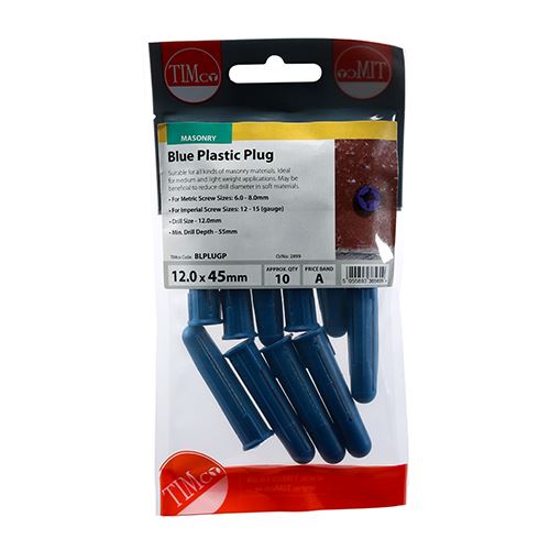 TIMCO Blue Plastic Plug 48mm Blue Pack 10