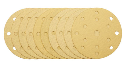 Draper 150MM GOLD SAND DISC 120G 15DE 08473 Gold Sanding Discs with Hook & Loop, 150mm, 15 Dust Extraction Holes (Pack of 10)