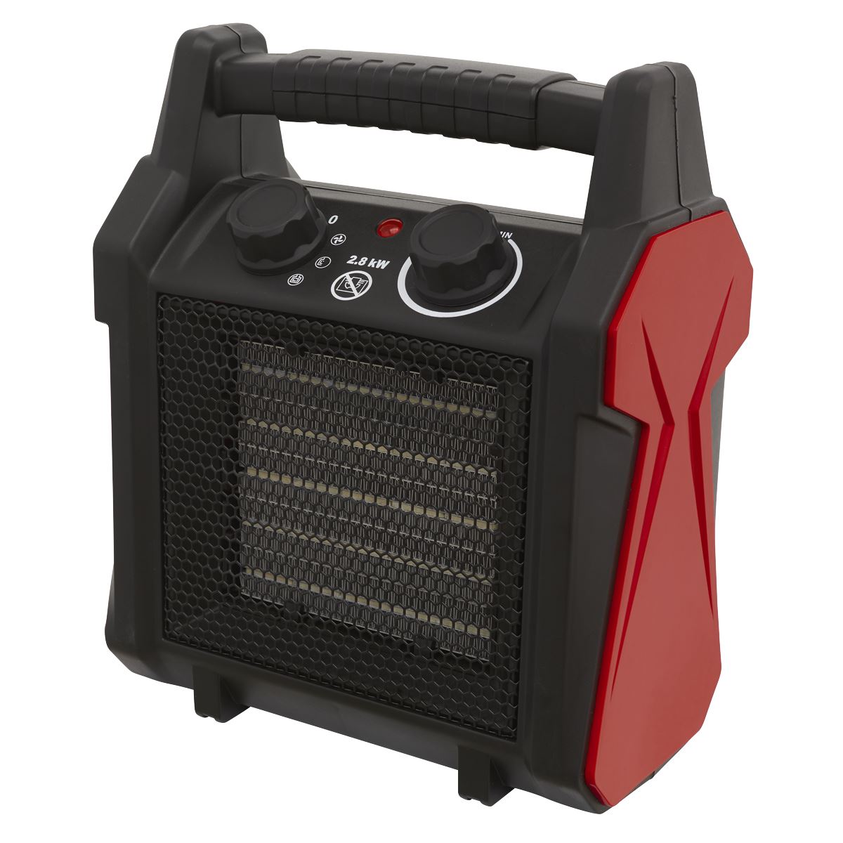 Sealey CH28 Industrial Ceramic Fan Heater 2800W/230V | 0-2800W, 220-240V~ 50Hz, Thermostat, Overheat Protection | Portable industrial heater with two