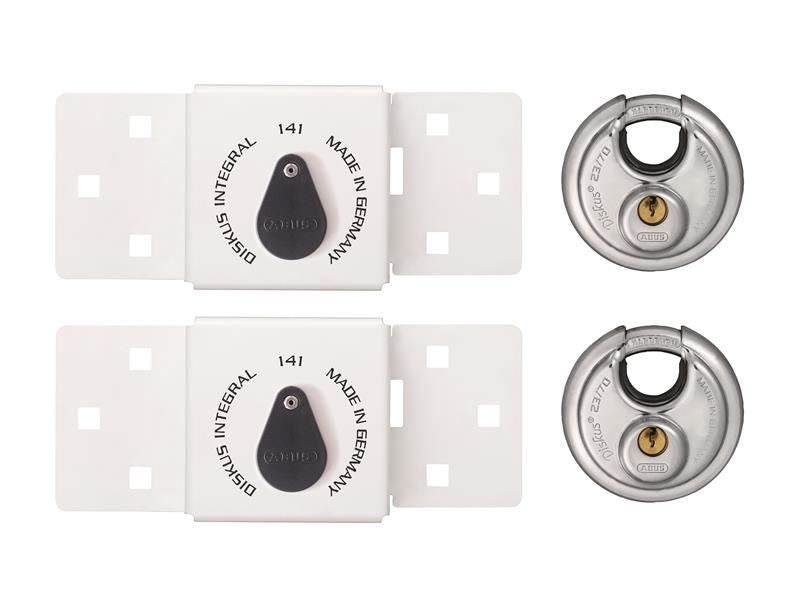 ABU 141/200 Diskus  Integral Van Lock White & 26/70mm Diskus  Padlock Twin Pack