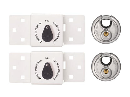 ABU 141/200 Diskus  Integral Van Lock White & 26/70mm Diskus  Padlock Twin Pack