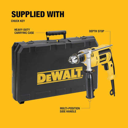 DeWalt DWD024K-GB 750W 13mm 240V Corded Percussion Drill with Variable Speed, Side Handle, Depth Stop and Carry Case