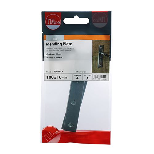 TIMCO Mending Plate - BZP 100 x 16 Silver Pack 4