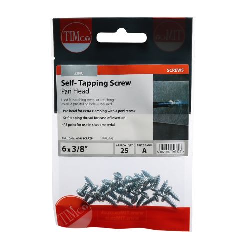 TIMCO S/Tapping Screw PZ2 PAN - BZP 6 x 3/8 Silver Pack 25