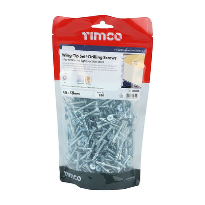 TIMCO Wing Tip No.3 S/Drill - BZP 4.8 x 38 Silver Pack 260