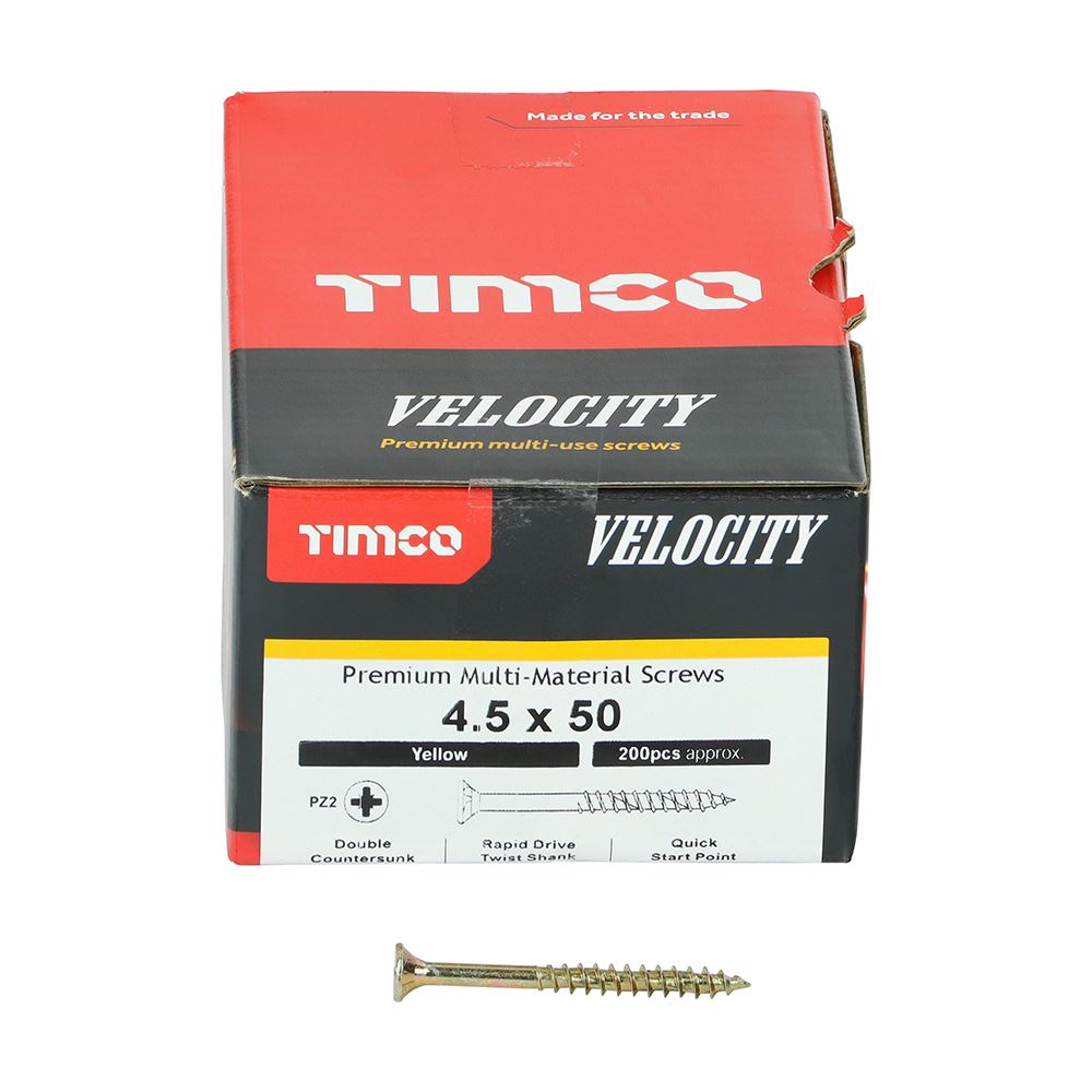TIMCO Velocity Screw PZ2 CSK ZYP 4.5 x 50 Gold Pack 200