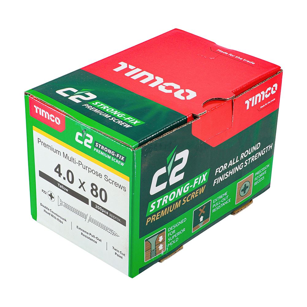 TIMCO C2 Strong-Fix PZ2 CSK ZYP 4.0 x 80 Gold Pack 200