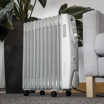 Sealey RD2500 11-Element Oil-Filled Radiator 2500W/230V | Thermostat, Tip-Over Switch | Oil filled radiator suitable for office, home, showroom and
