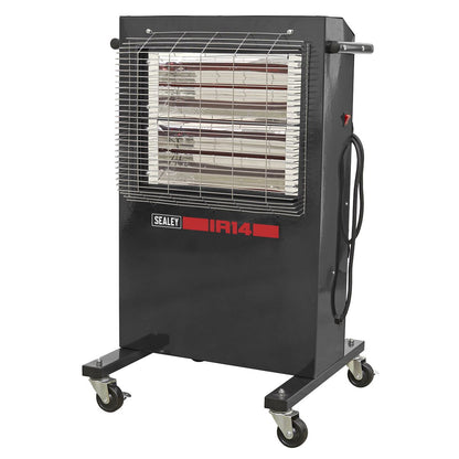 Sealey IR14 Infrared Cabinet Heater 1.4/2.8kW 230V | 1400/2800W, 230V-13A, Thermostat, Timer, Adjustable | Powder coated metal cabinet with two ruby