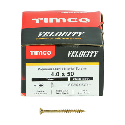 TIMCO Velocity Screw PZ2 CSK ZYP 4.0 x 50 Gold Pack 200