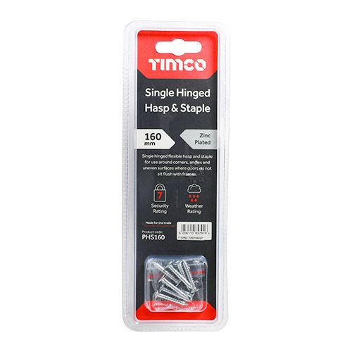 TIMCO Single Hinged Hasp & Staple 160mm Silver Pack 1