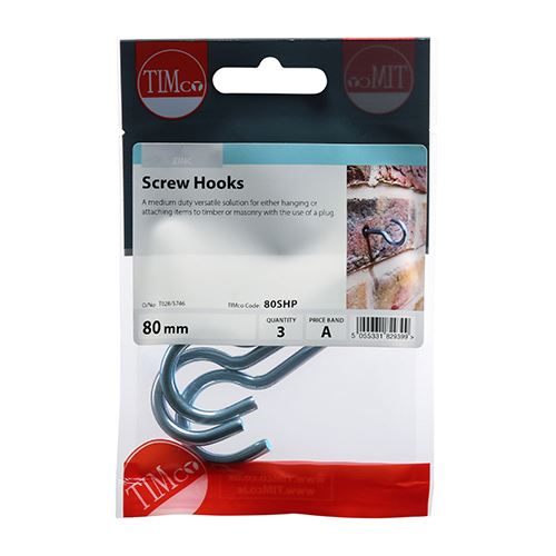 TIMCO Screw Hooks - BZP 80mm Silver Pack 3