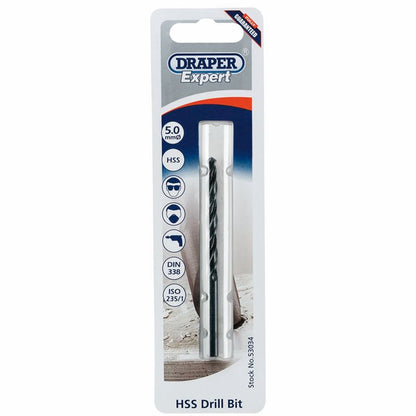 Draper 5.0MM HSS TWIST DRILL PCKD 53034 Metric HSS Twist Drills for Metric Tapping