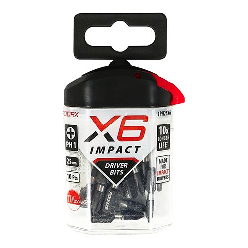 TIMCO X6 Impact Phillips Driver Bit No.1 x 25 Pack 10