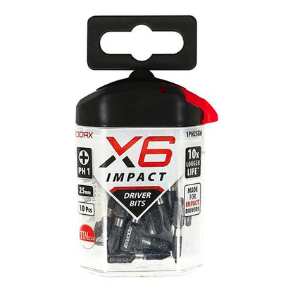 TIMCO X6 Impact Phillips Driver Bit No.1 x 25 Pack 10